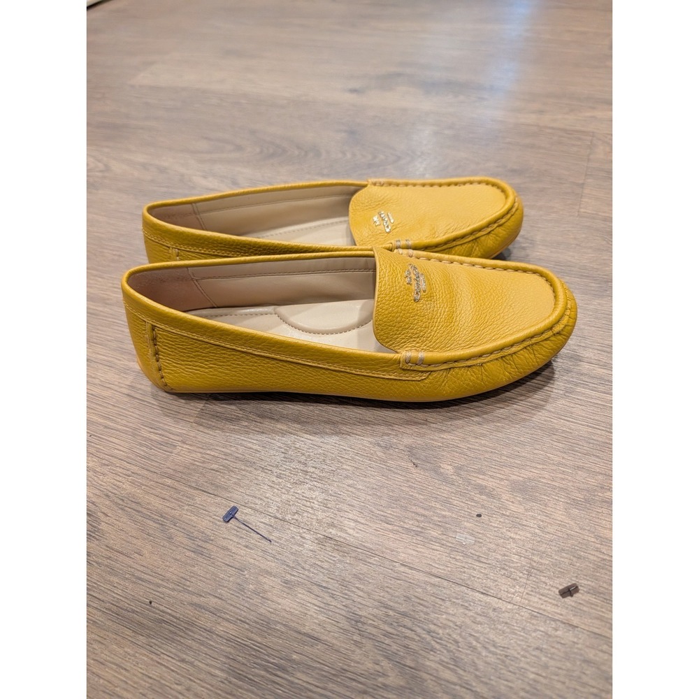 Coach Mustard Yellow Pebbled Leather Loafers Women's 7.5 Quiet Luxury Flats - Picture 3 of 8